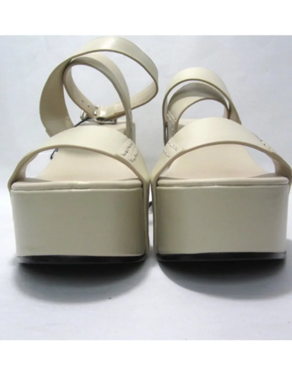 NEW Zara SRPLS $169 Sz 37 US 6.5 Platform Wedge Leather Cream Beige Ivory Flaws - Picture 8 of 15